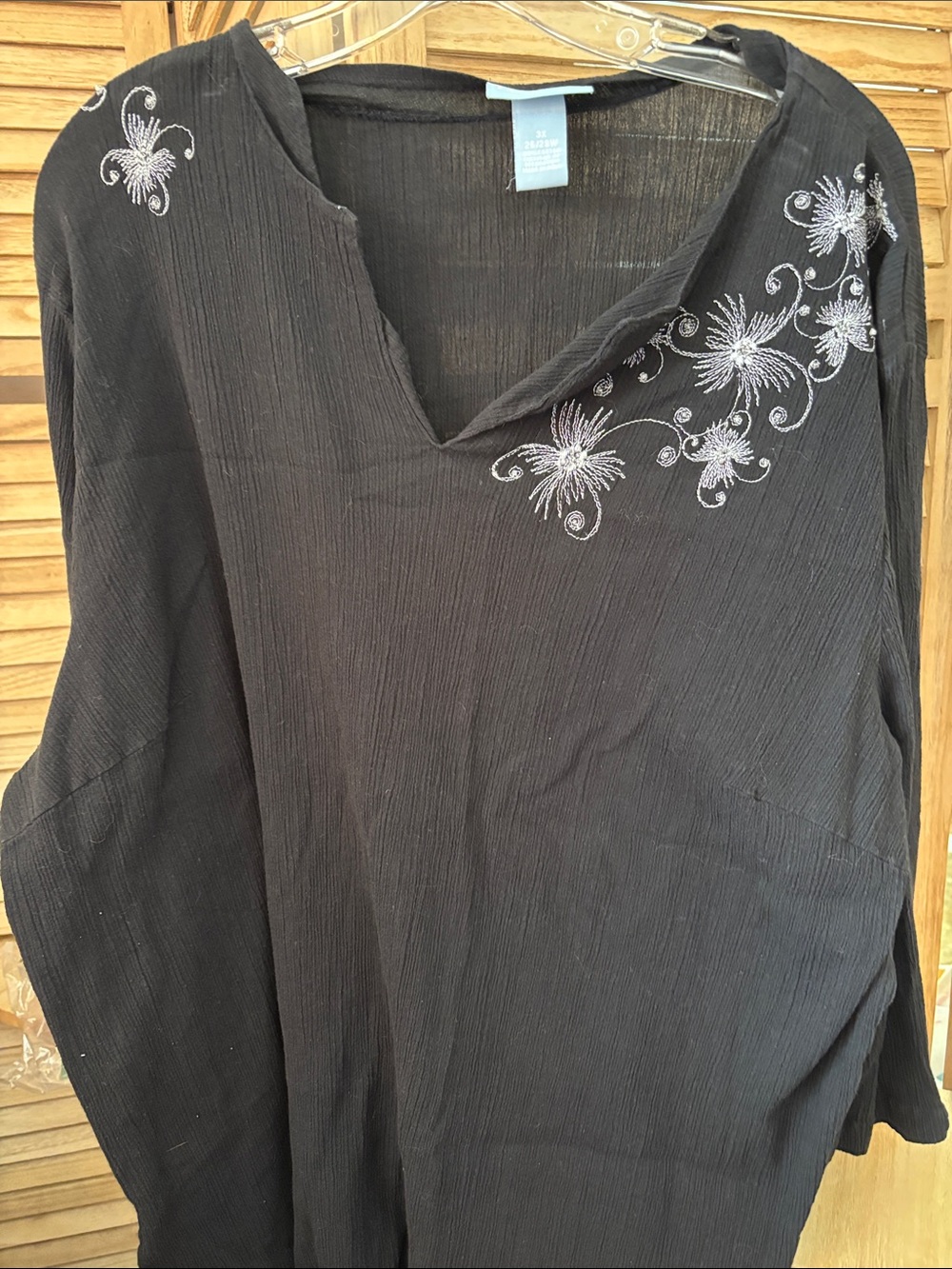 Embroidered Liz and Me Black Women's Top 3X